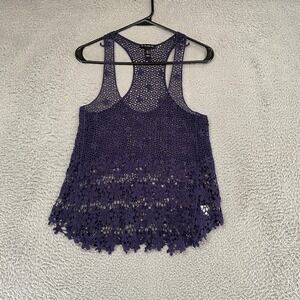 FANG Crochet Y2K Tank Womens Small Blue Floral Sheer Layering Boho Festival
